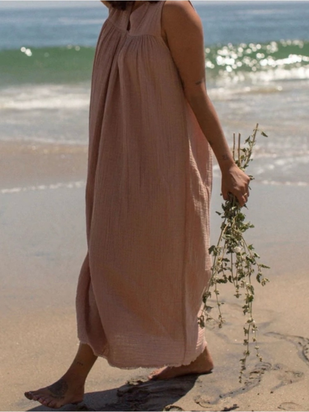 Go Gently Nation Sleeveless Muslin Gauze Frock rose Maxi Dress Sz L Summer Flowy